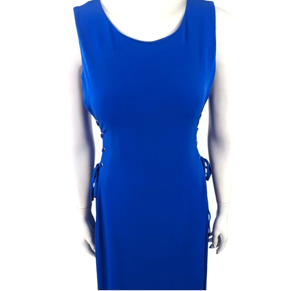 Tahari Lace Up Stretch Sheath Dress Womens Medium NEW Blue Career Work Dress - Picture 5 of 13